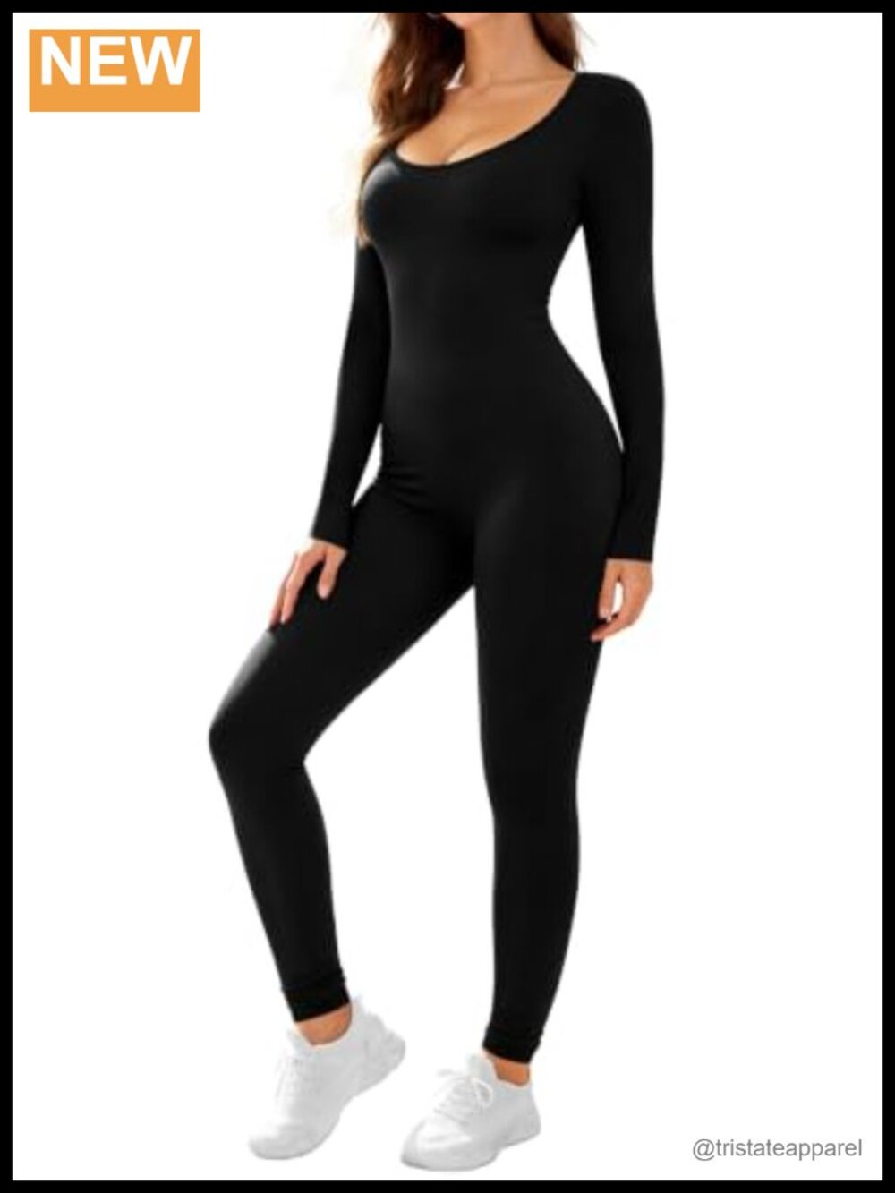 Slim Fit Long Sleeve Scoop Neck Jumpsuit for Women